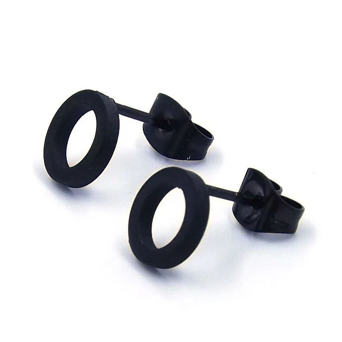 Aretes Acero Negro tipo Broquel Circulo Hueco