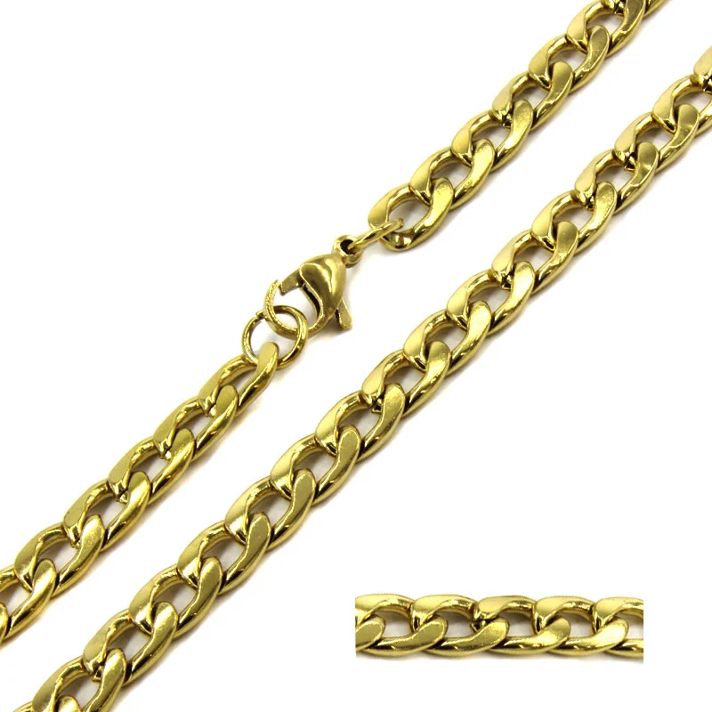 Cadena Acero Inox Dorado Barbada Lisa 6mm x 50cm