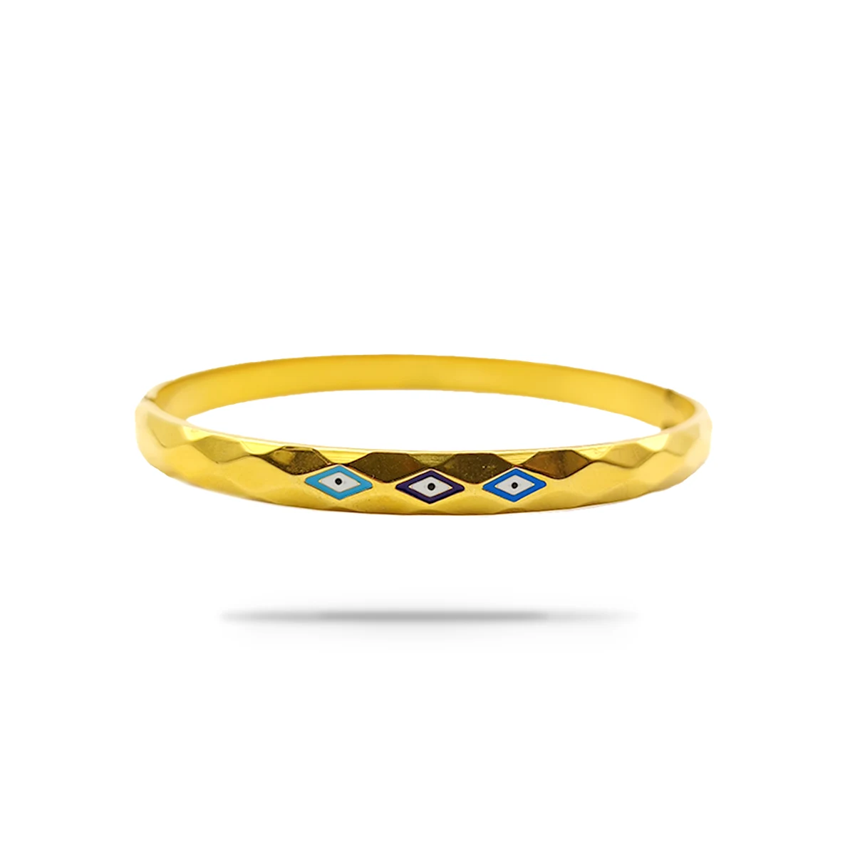 Pulsera Acero Dorado Ojo Turco Azul Geometrico Rombo
