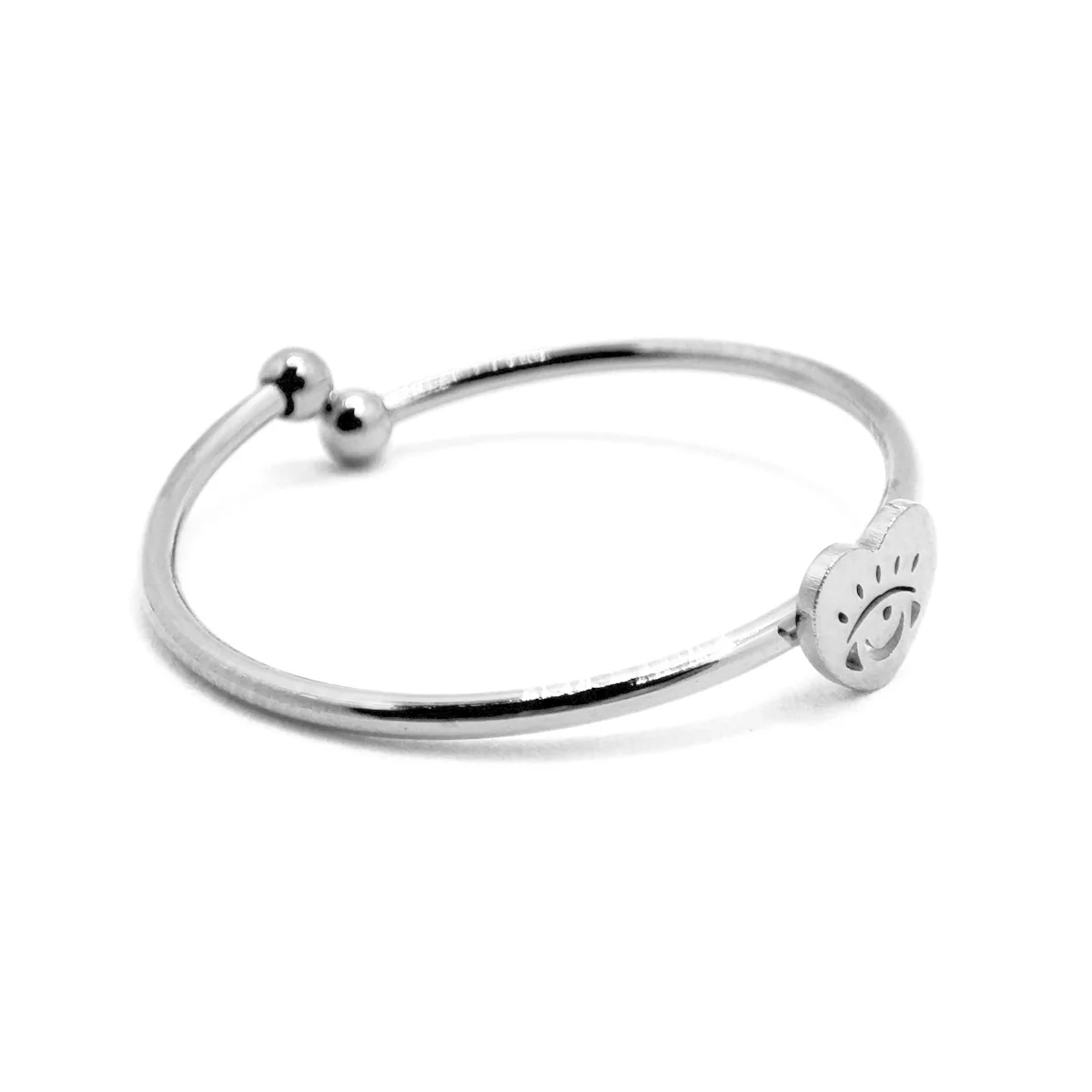 Anillo Acero Plateado Slim Delgado Ojo Corazon Ajustable