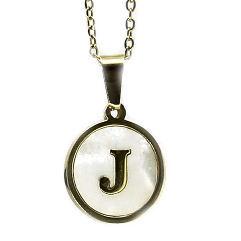 Collar Acero Dorado Letra J Madre Perla