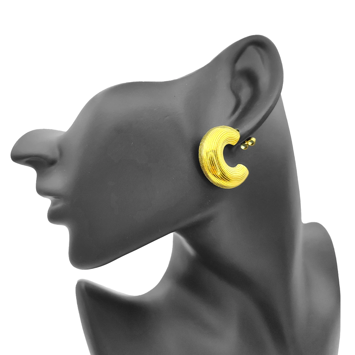 Aretes Acero Dorado Media Arracada En C Chunky Rayas