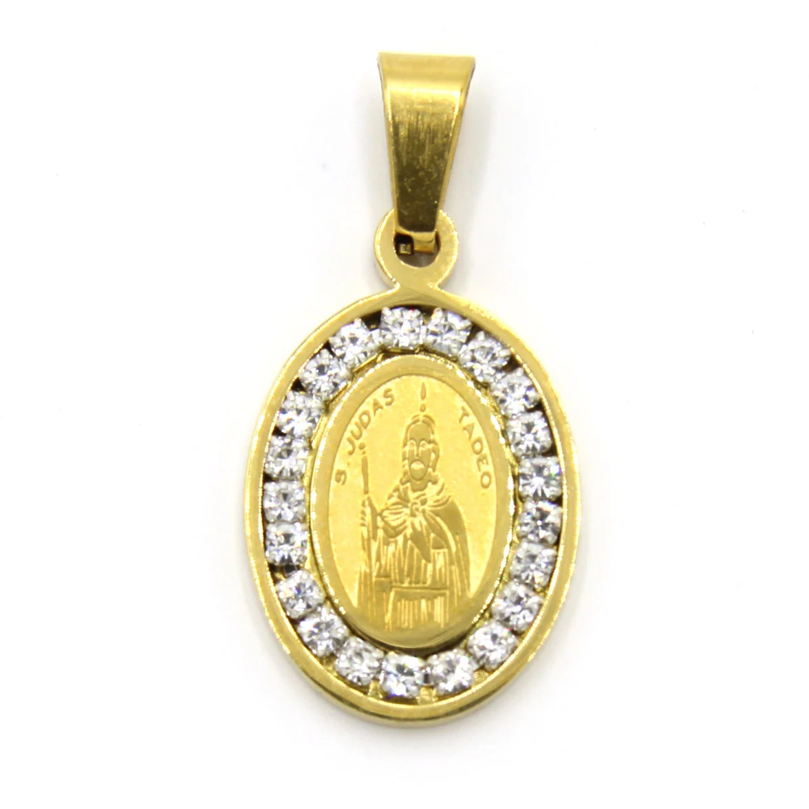 Dije Acero Dorado Medalla Ovalada San Judas Zirconia