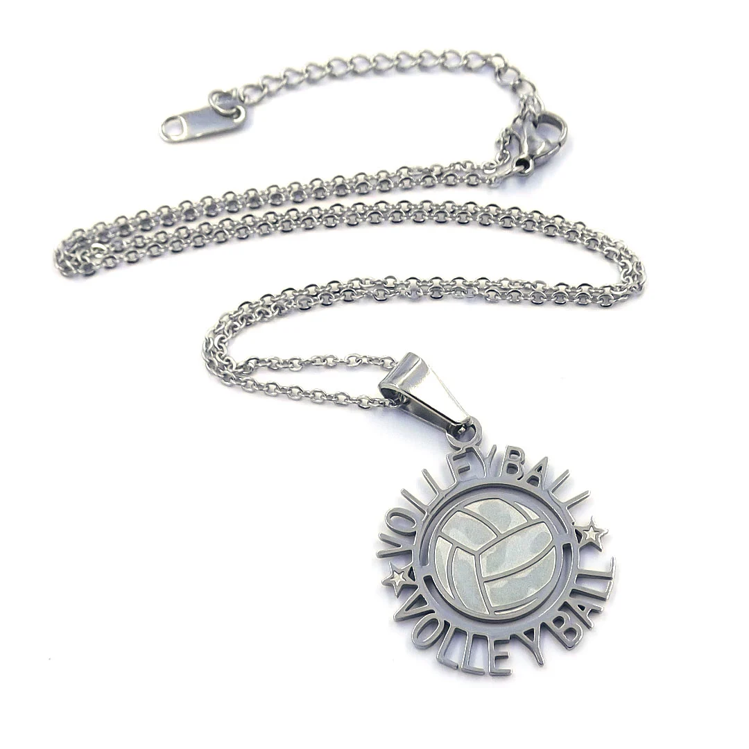 Collar Acero Inox Plateado Balón Voleybol Volleyball