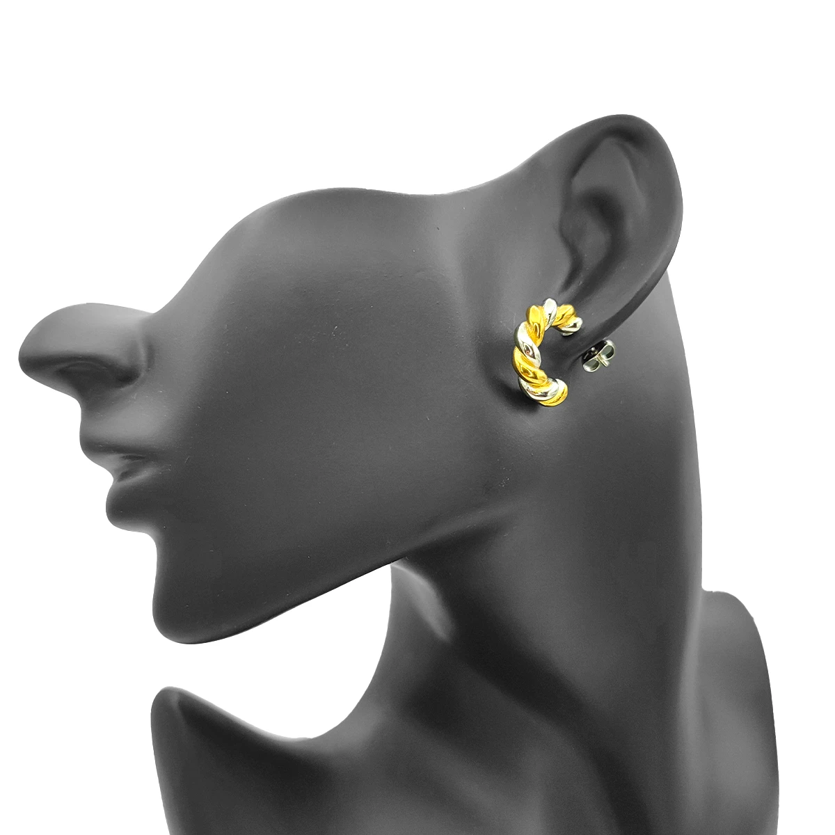 Aretes Acero Bicolor Arracada Trenzada Torcida Twist