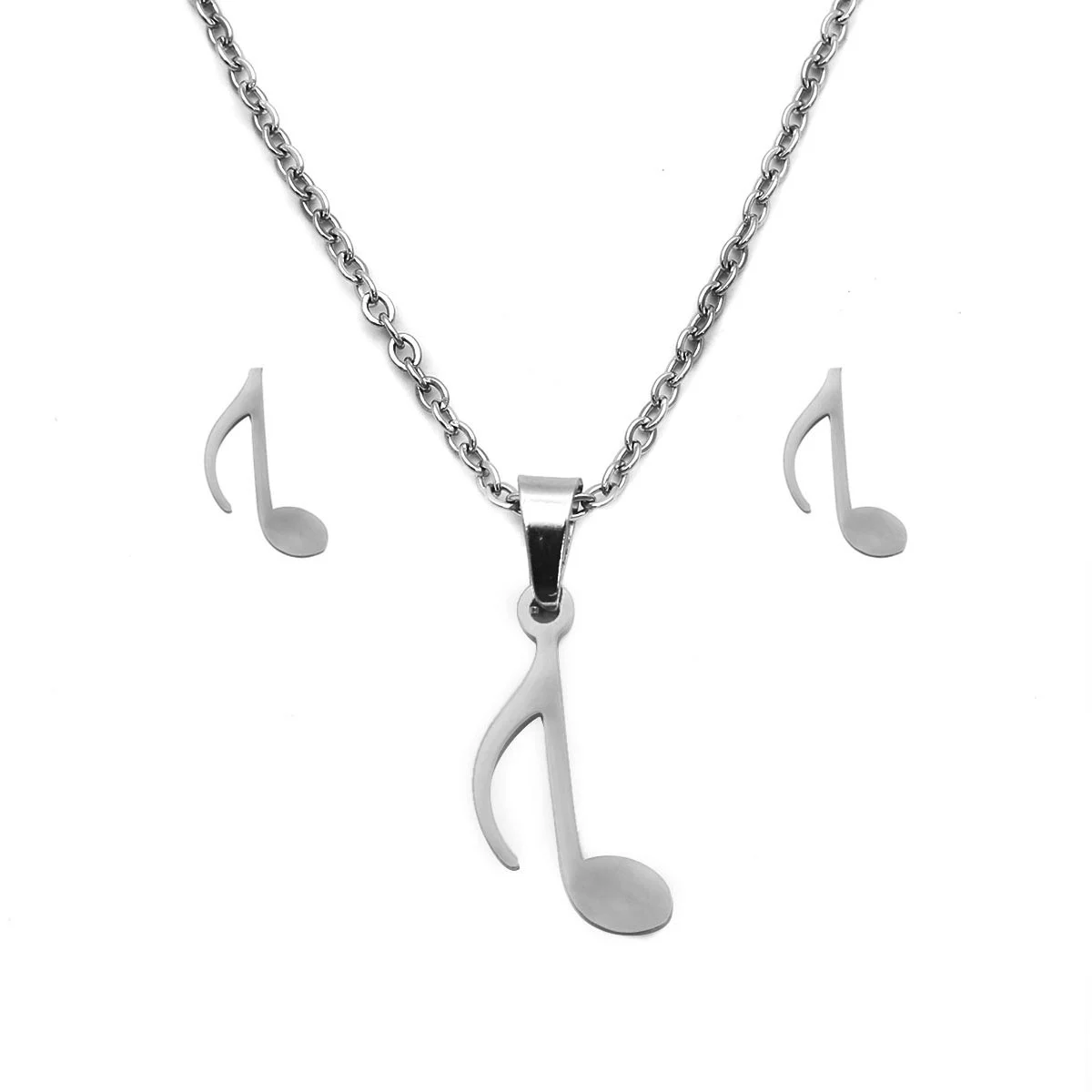 Set Joyeria Acero Plateado Nota Musical Musica Corchea