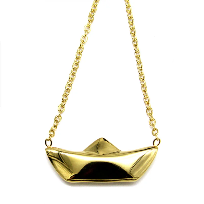 Collar Acero Inoxidable Dorado Barco Barquito de Papel