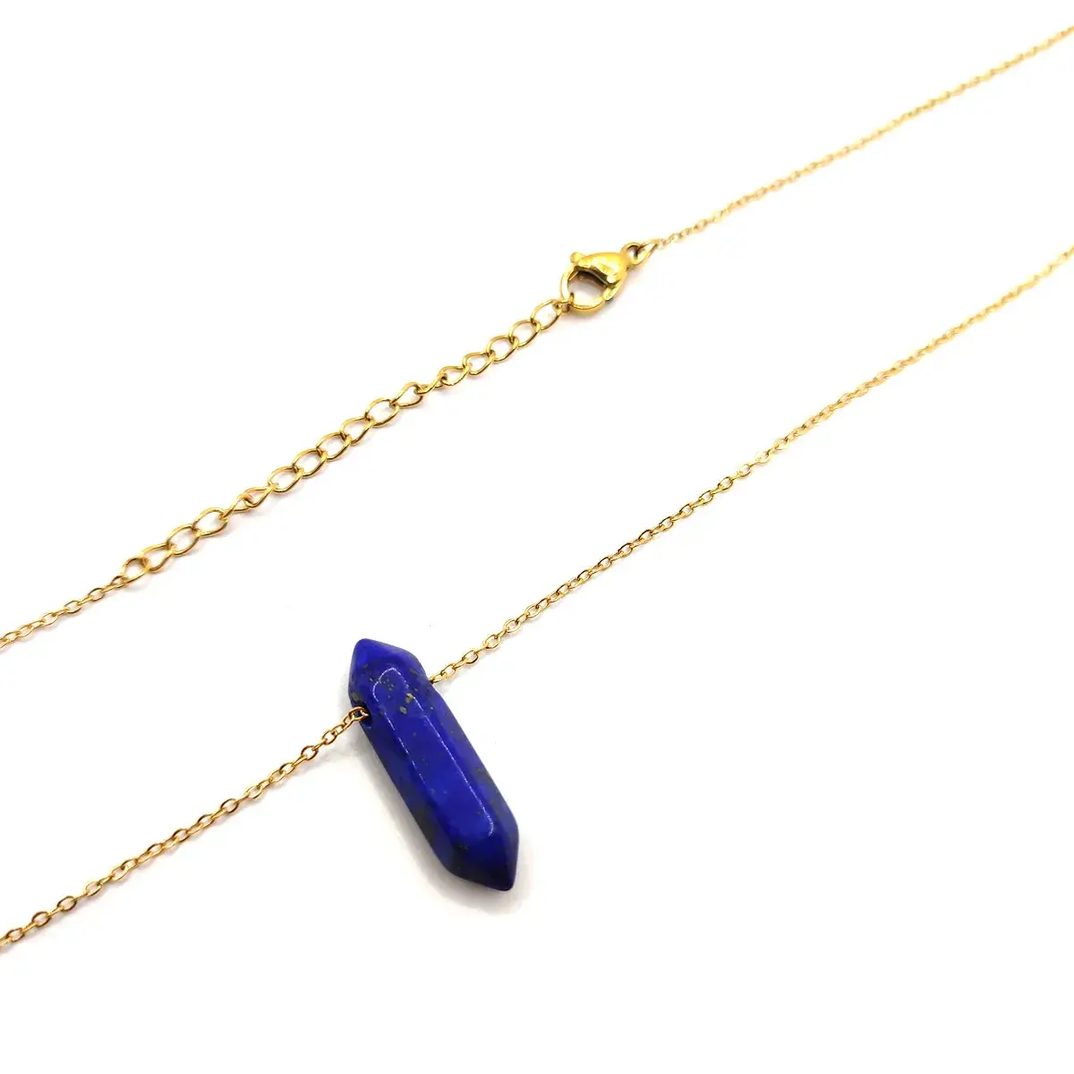 Collar Acero Inox Dorado Péndulo Doble Punta Lapislazuli