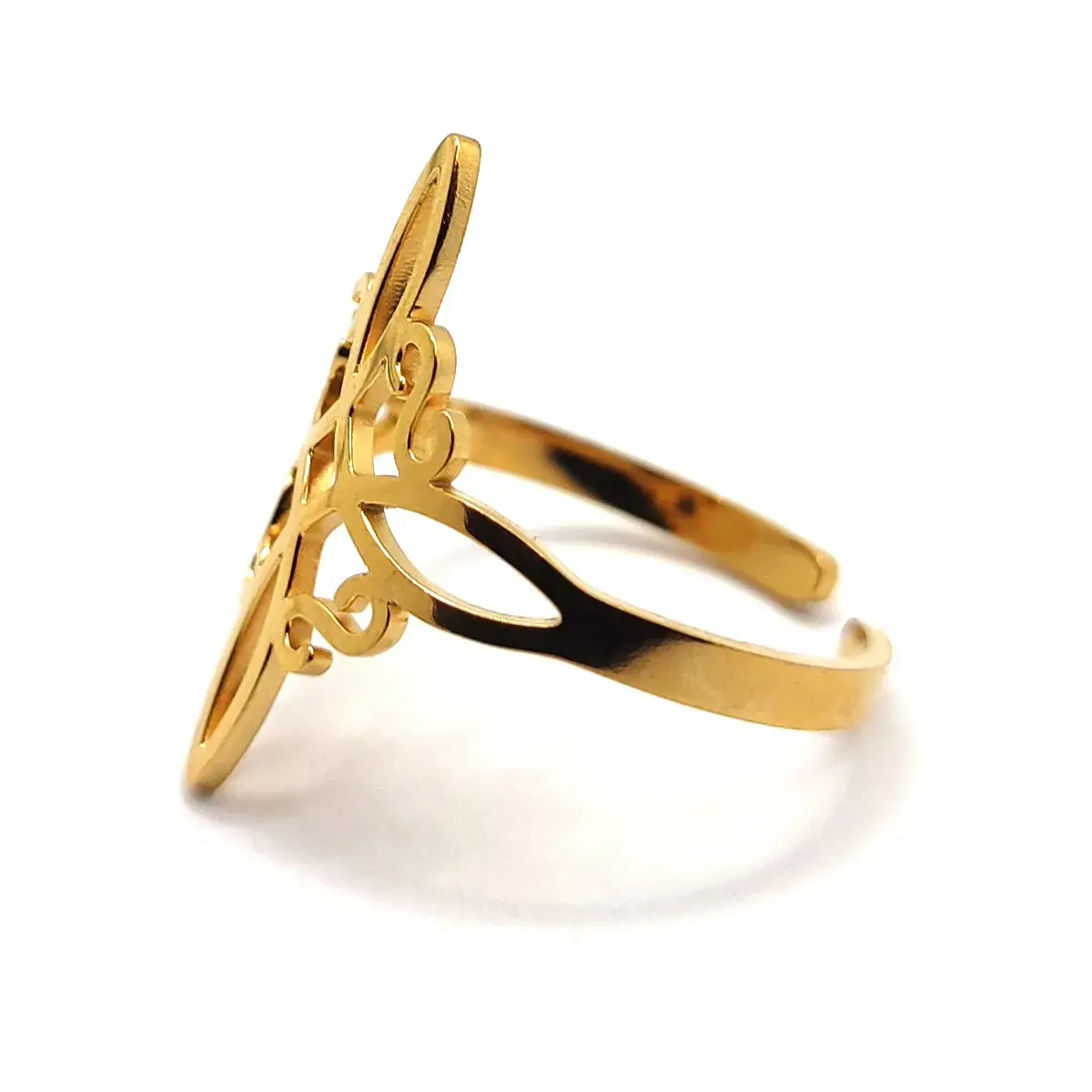 Anillo Acero Dorado Ajustable Nudo de Bruja Protección