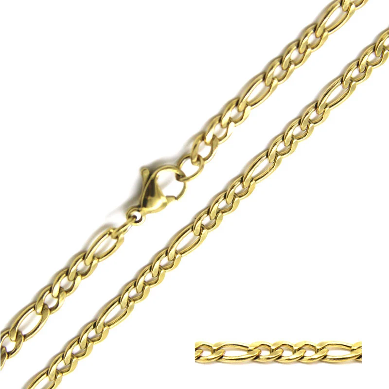 Cadena Acero Dorado Eslabón 3x1 Tradicional 4mm x 69cm