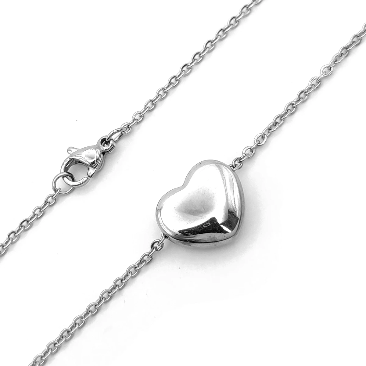 Collar Acero Plateado Corazón Inflado Clásico Romántico