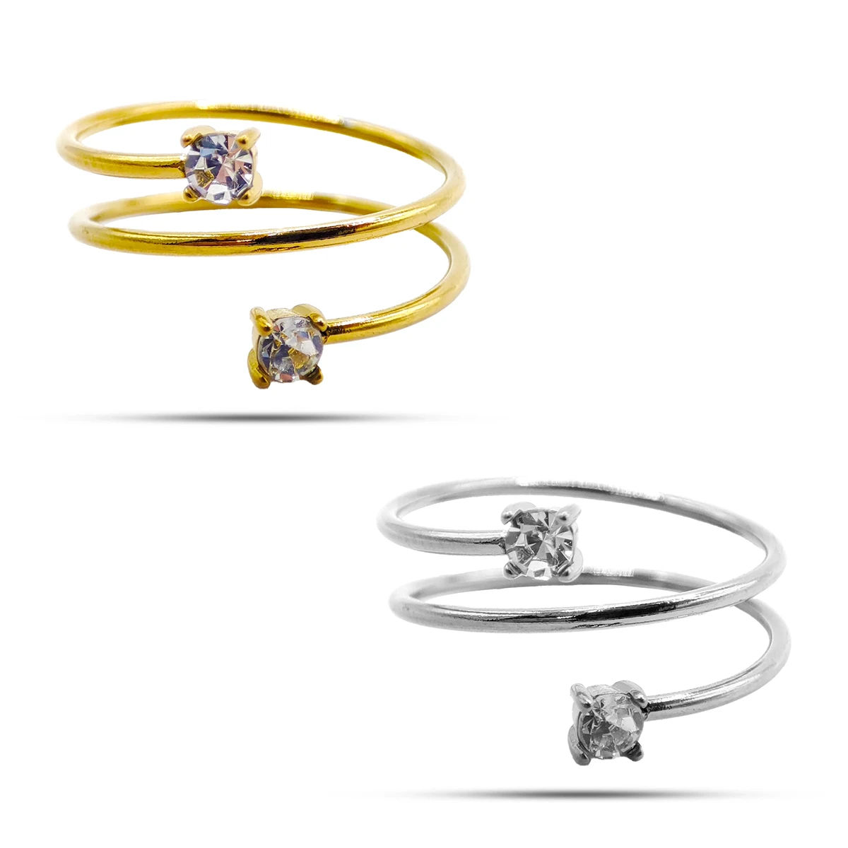 Anillo Acero Inox Resorte Espiral Delgado Zirconia Ajustable
