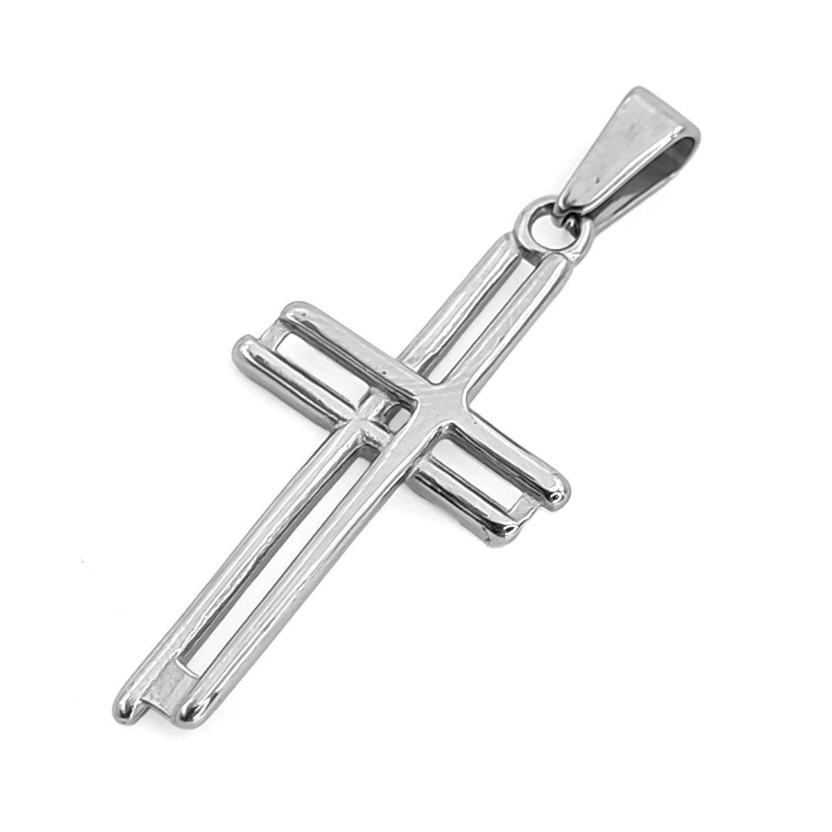 Dije Acero Inox Bicolor Cruz Lineas Rectas Cruzadas