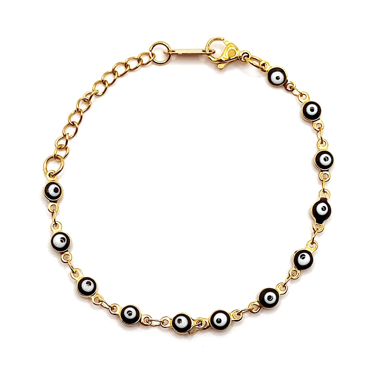 Pulsera Acero Dorado Ojo Turco Nazar Negro 4 mm Poder
