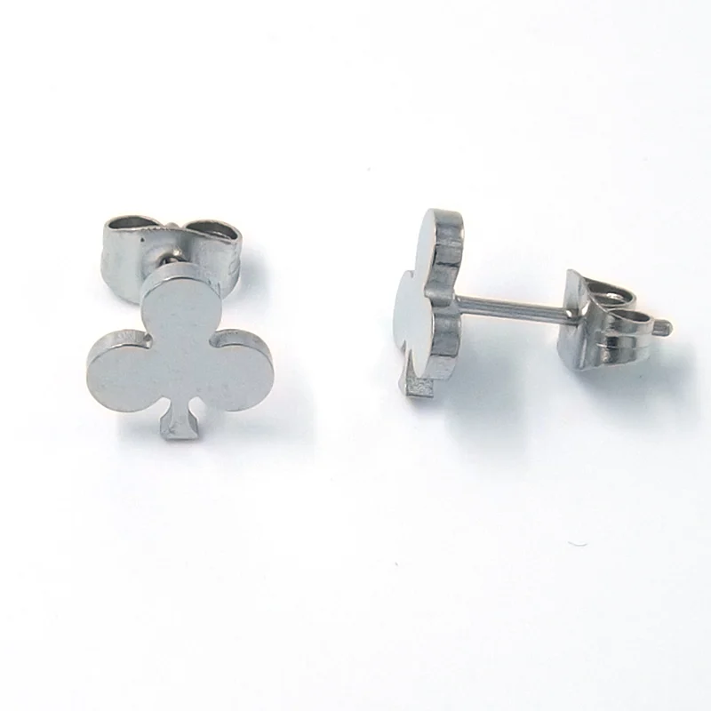 Aretes de Acero tipo Broquel Trebol Plateado