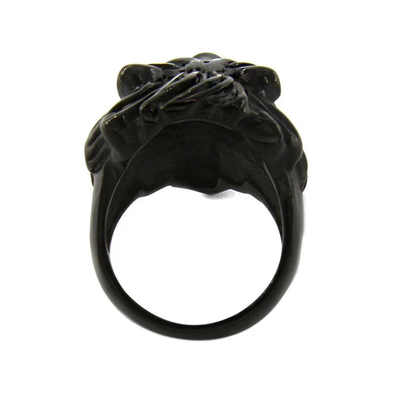 Anillo Acero Negro Hombre Cabeza Leon Poder Liderazgo