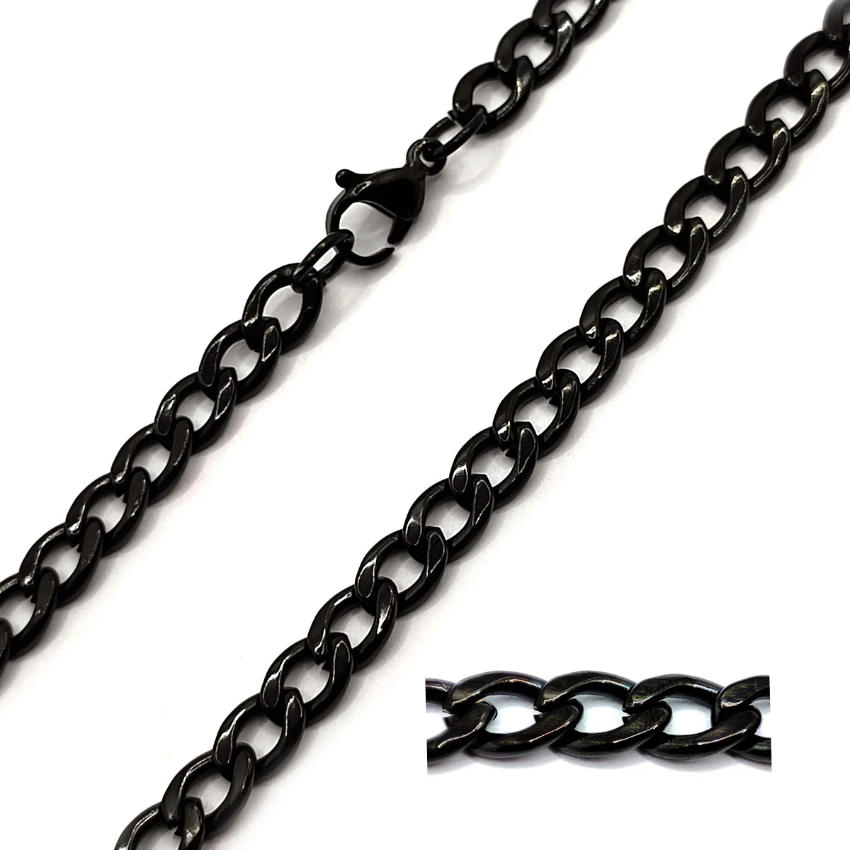 Cadena Acero Inoxidable Negro Eslabón Cubano 6mm x 60cm