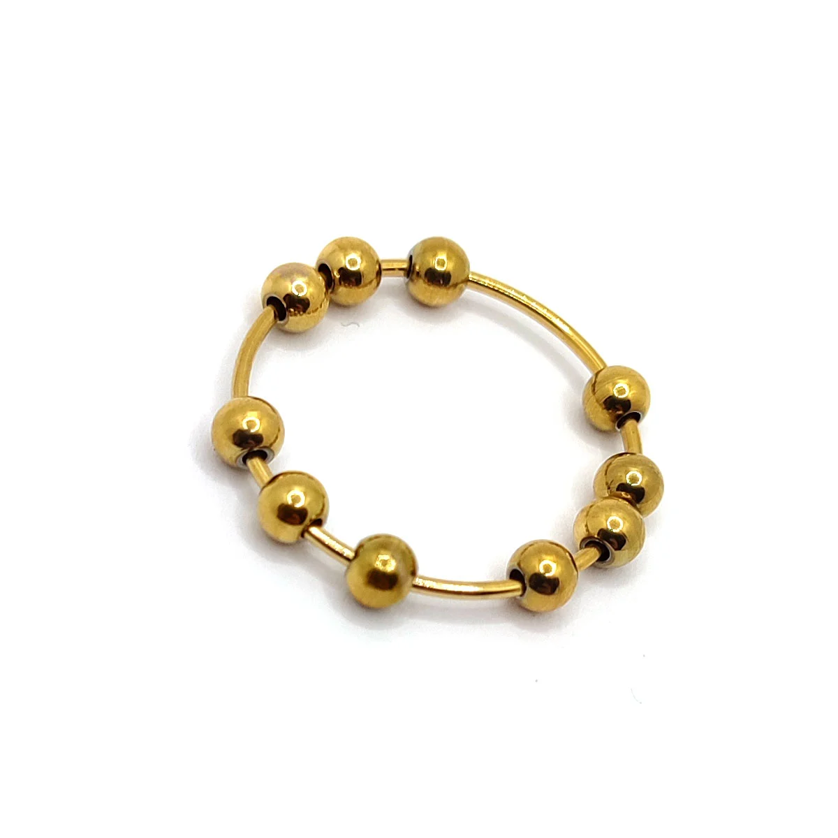 Anillo Acero Dorado Cuentas Movibles Anti Estrés Ansiedad