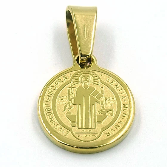 Dije de Acero Medalla Dorada San Benito 12mm