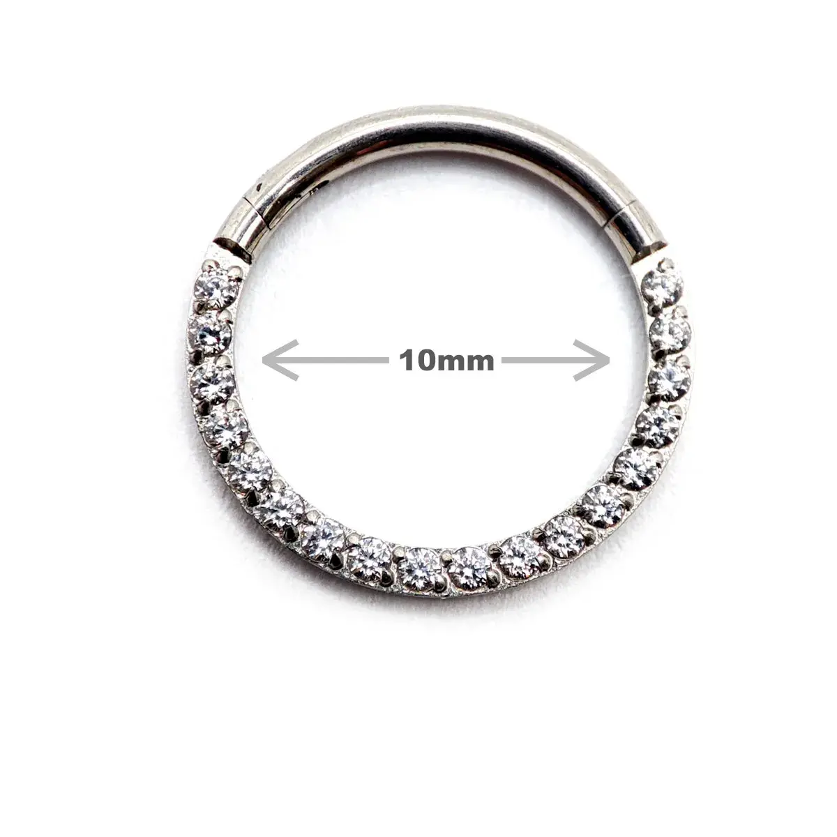 Arete Acero Plateado Piercing Aro Zirconia 10mm Clicker