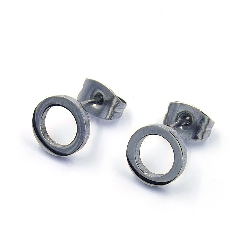 Aretes Acero Plateado tipo Broquel Circulo Hueco