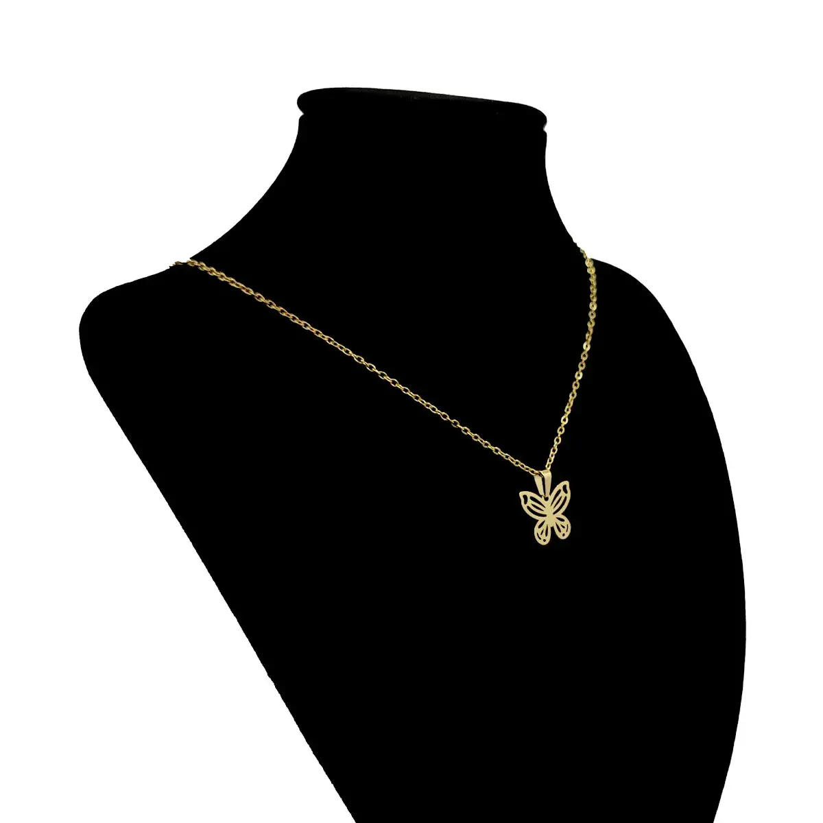 Set Joyería Inox Acero Dorado Mariposa Calada Libertad
