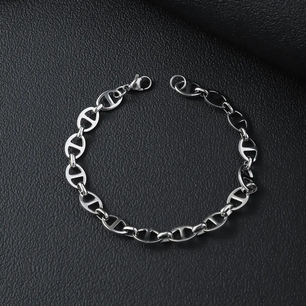 Pulsera Acero Plateado Esclava Eslabón Barco Moderna 8 mm