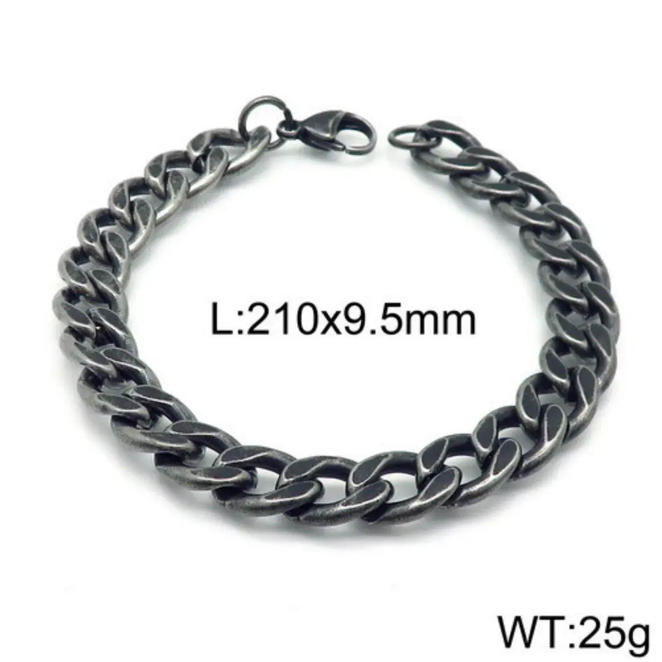 Pulsera Acero Negro Vintage Eslabon Cubano Grueso 9.5 mm