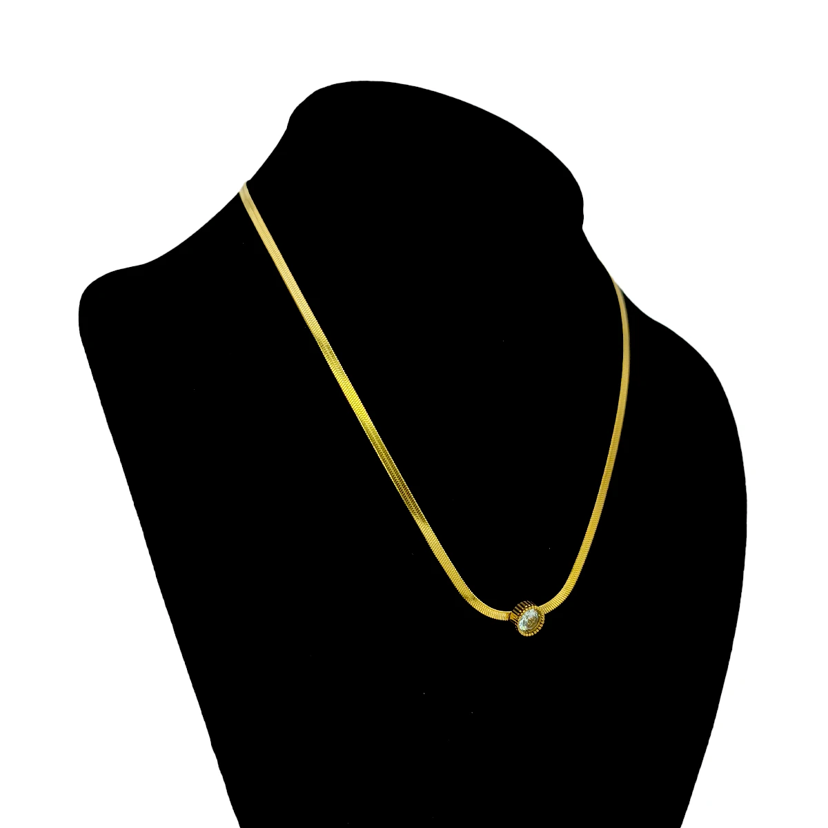 Collar Acero Dorado Cadena Planchada Cristal Redondo