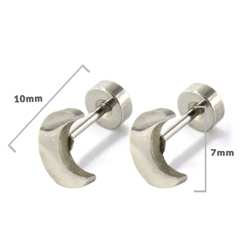 Aretes Tipo Broquel Dormilon Acero Plateado Media Luna