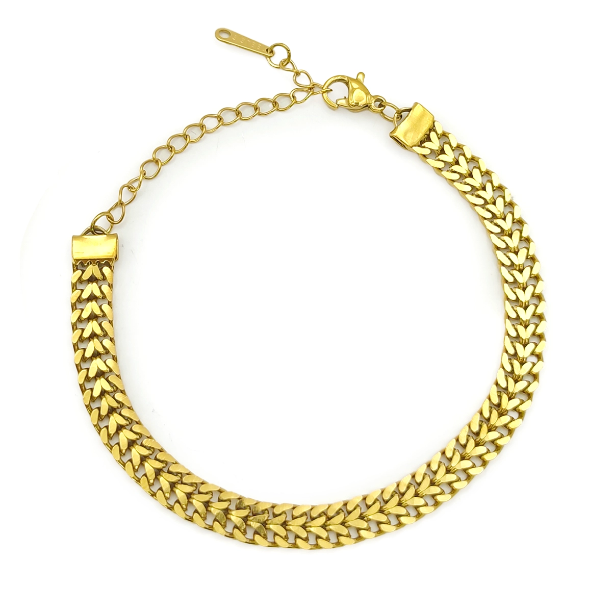 Pulsera Acero Dorado Esclava Doble Fila Unida Cubana
