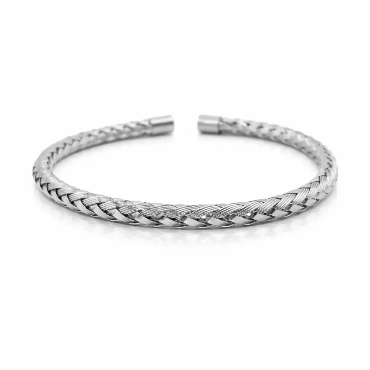 Pulsera Acero Brazalete Abierto Alambre Teijdo Trenza