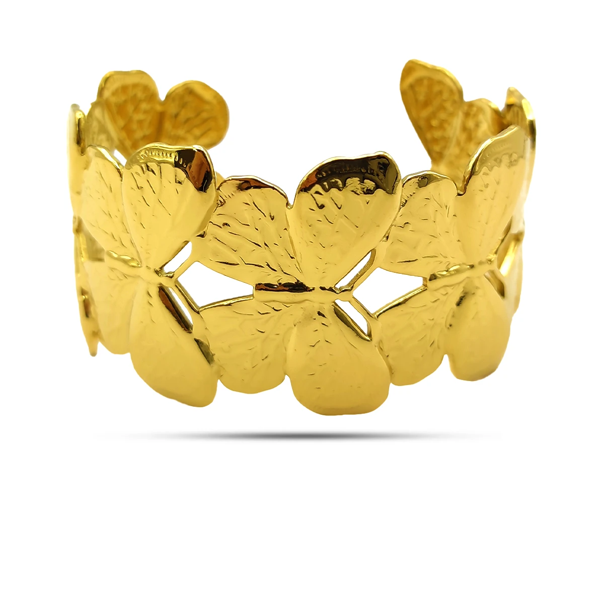 Pulsera Acero Dorado Brazalete Ancho Mariposas Ajustable