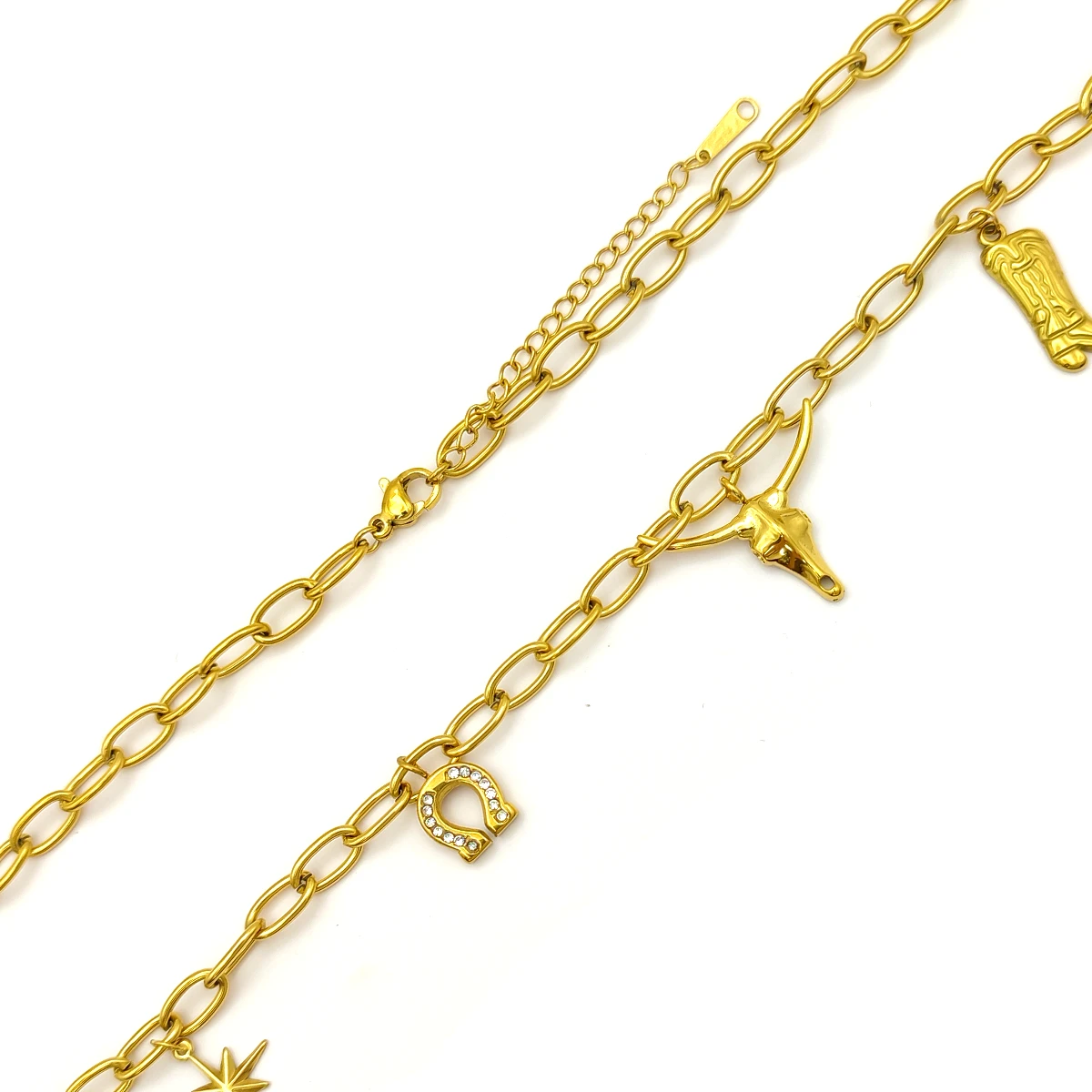 Collar Acero Dorado Colgantes Vaqueros Toro Herradura