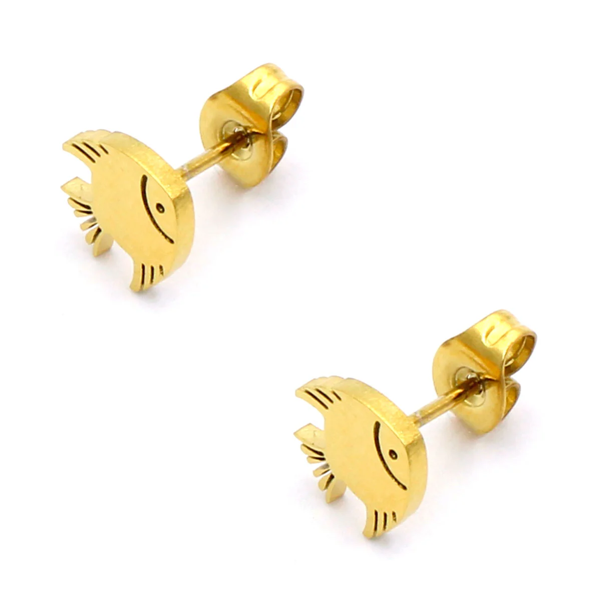 Aretes Acero Inox Dorado Tipo Broquel Pez Dorado Pescado