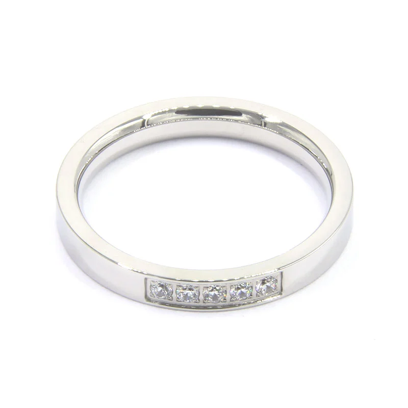 Anillo Acero Inox Argolla Plateado 5 Cristales Claros 3mm