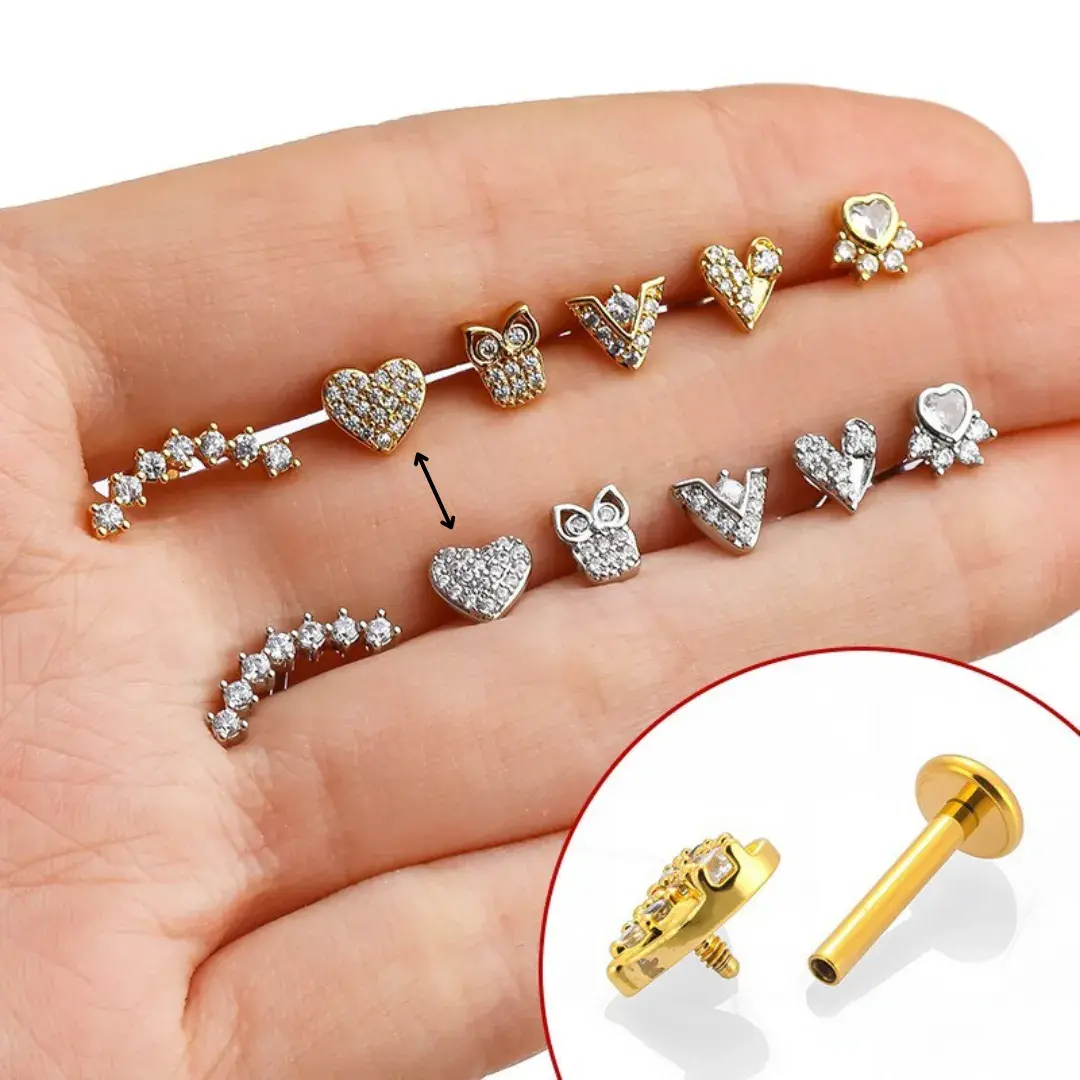 Piercing de Oreja Acero Corazón Relleno Micro Cristales