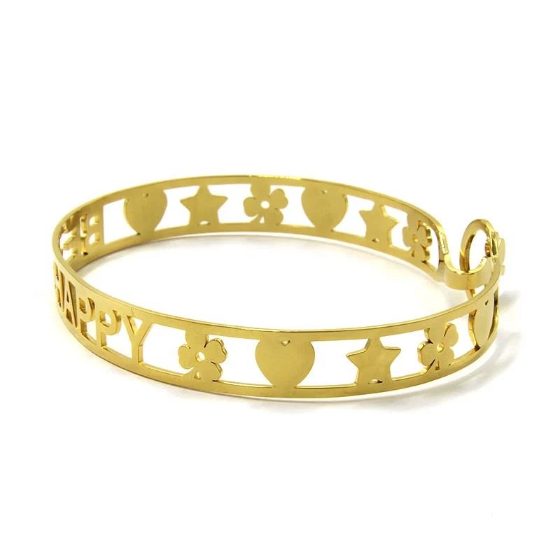 Pulsera Acero Inoxidable Dorado Brazalete Be Happy