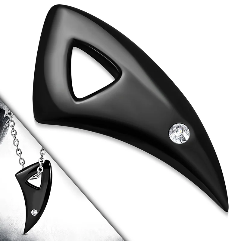 Dije Acero Negro Colmillo Lobo Minimalista Zirconia