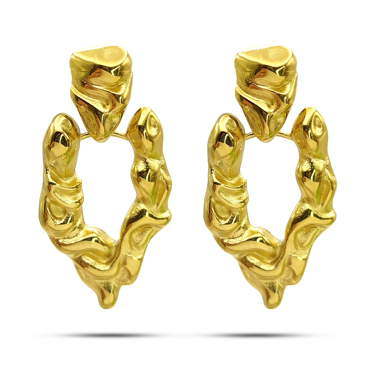 Aretes Acero Inox Dorado Triangulo Irregular Martillado