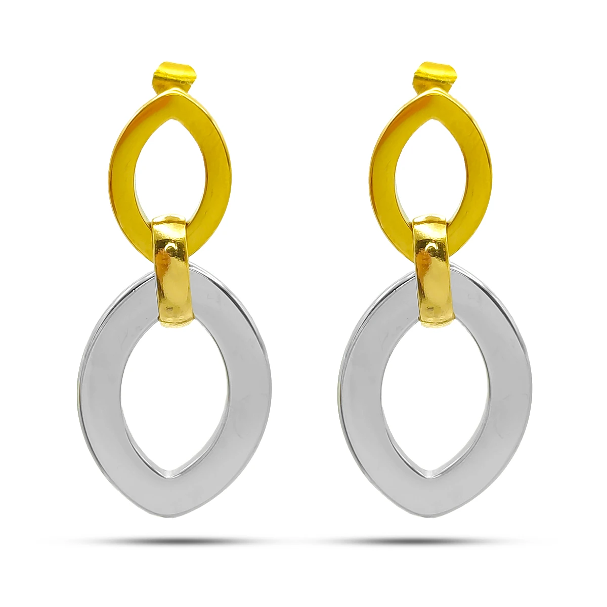 Aretes Acero Bicolor Doble Figura Marquesa Elegante