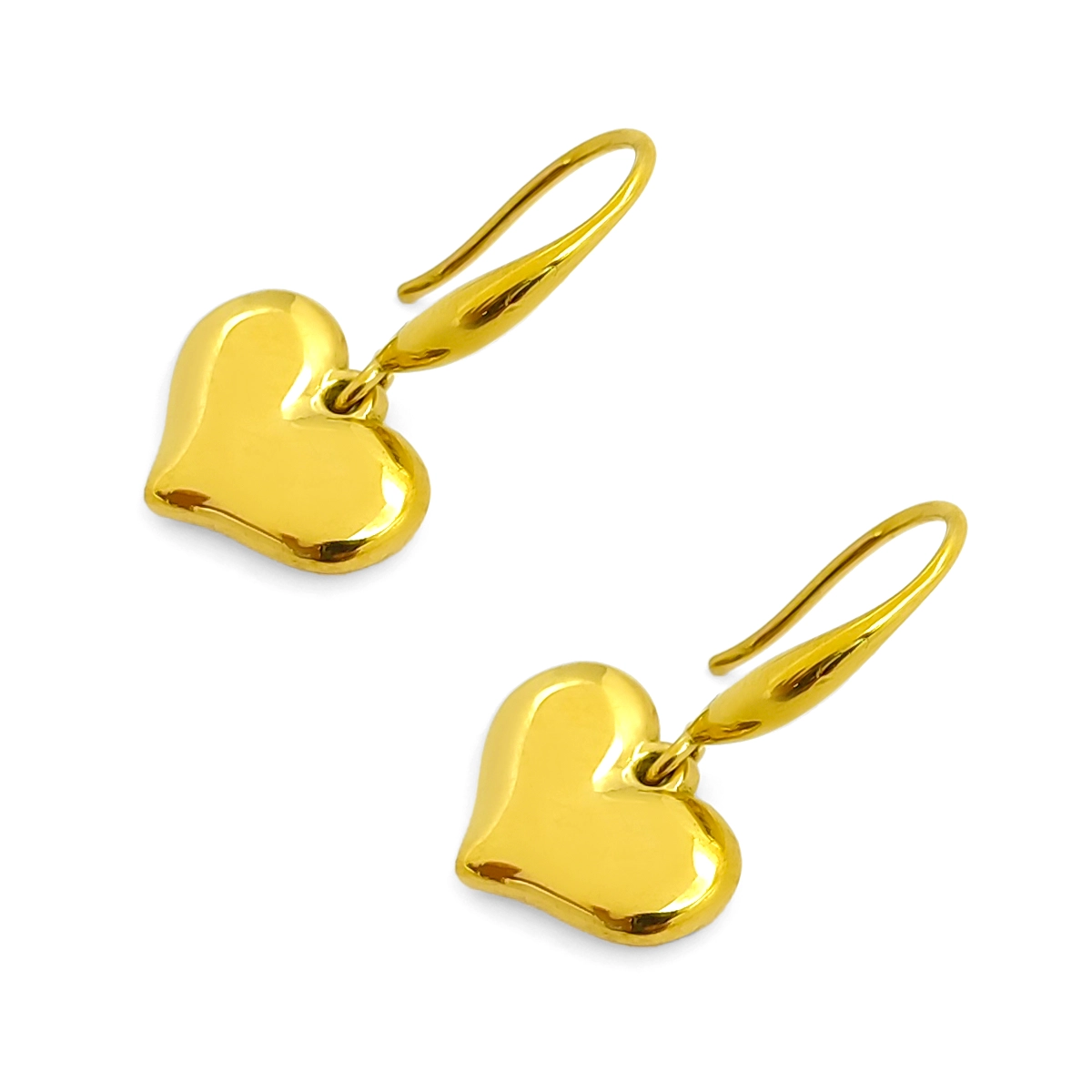 Aretes Acero Inox Dorado Gancho Colgante Corazón