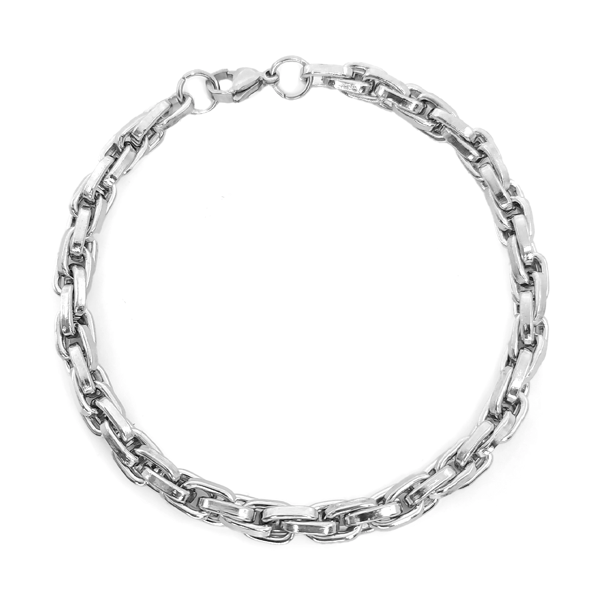 Pulsera Acero Plateado Esclava Eslabon Oval Entrelazado
