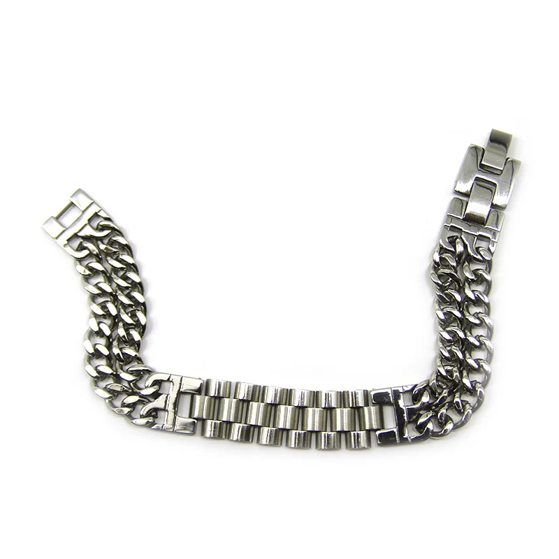 Pulsera Acero Plateado Esclava Eslabon Cilindro