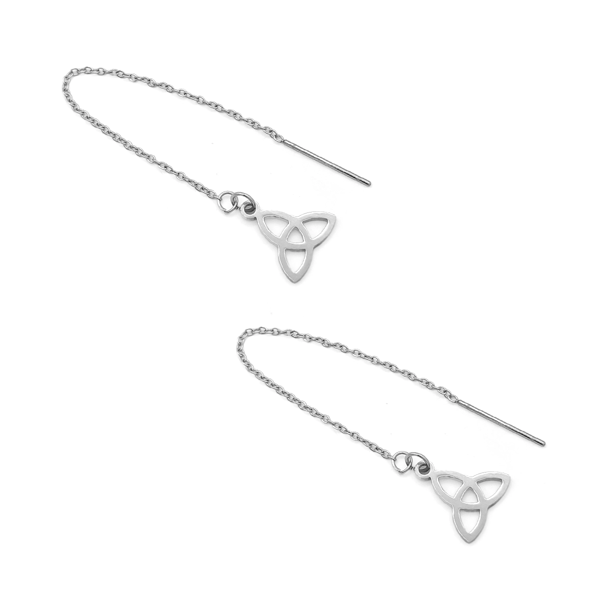 Aretes Acero Plateado Tipo Violadores Colgante Triqueta