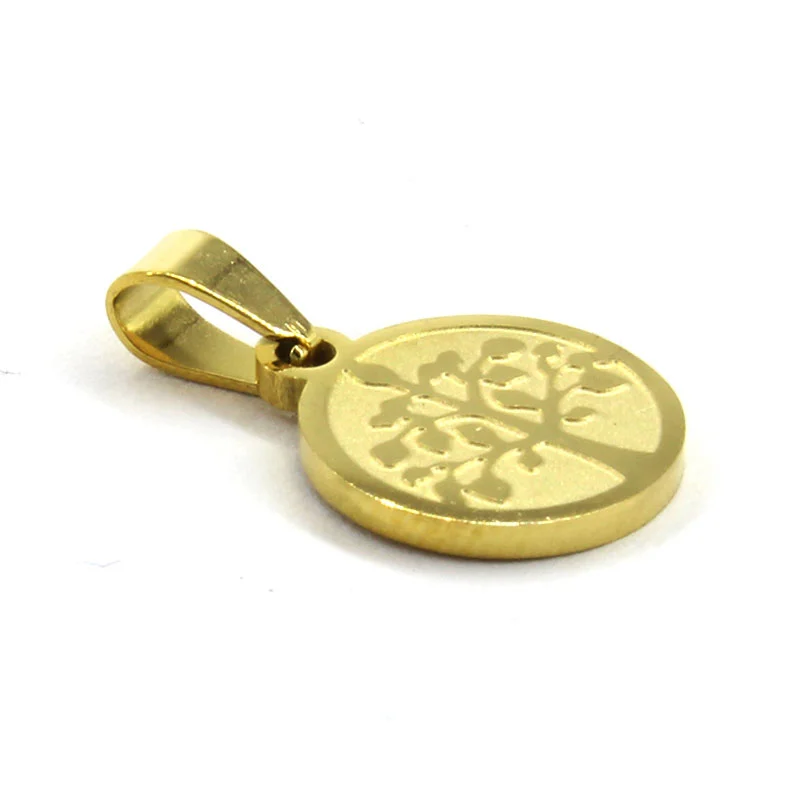 Dije Acero Inox Dorado Medalla Arbol Vida Sabiduria 12mm