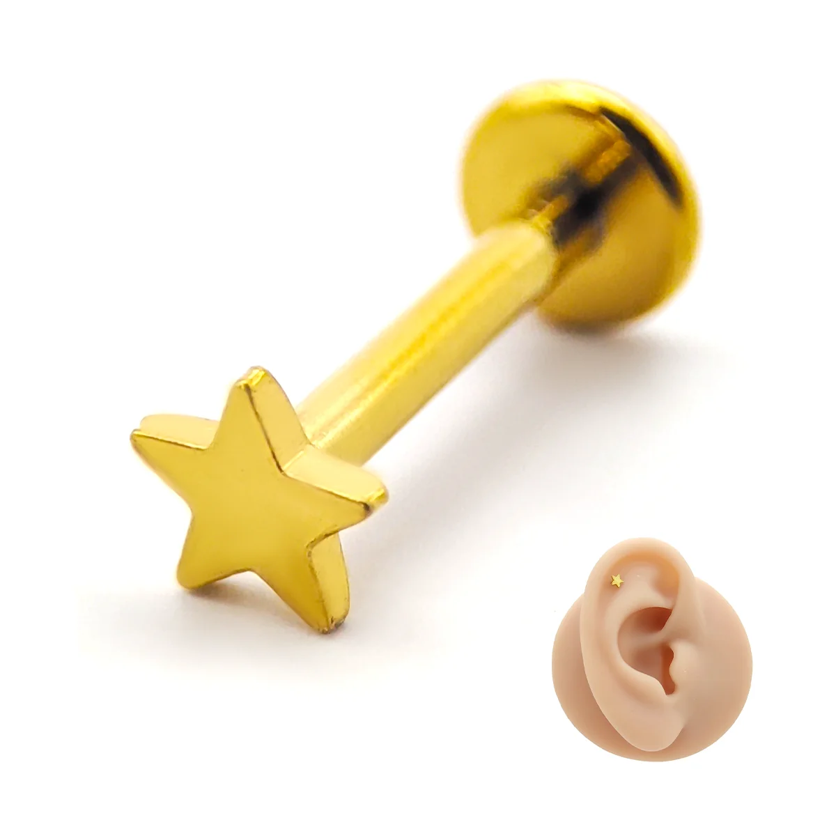Piercing de Oreja Acero Estrella Lisa Plana Sencilla