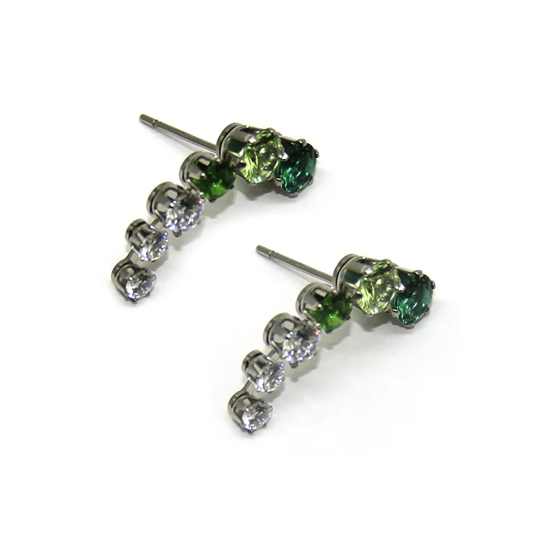 Aretes Acero Zirconia Verdes Transparentes