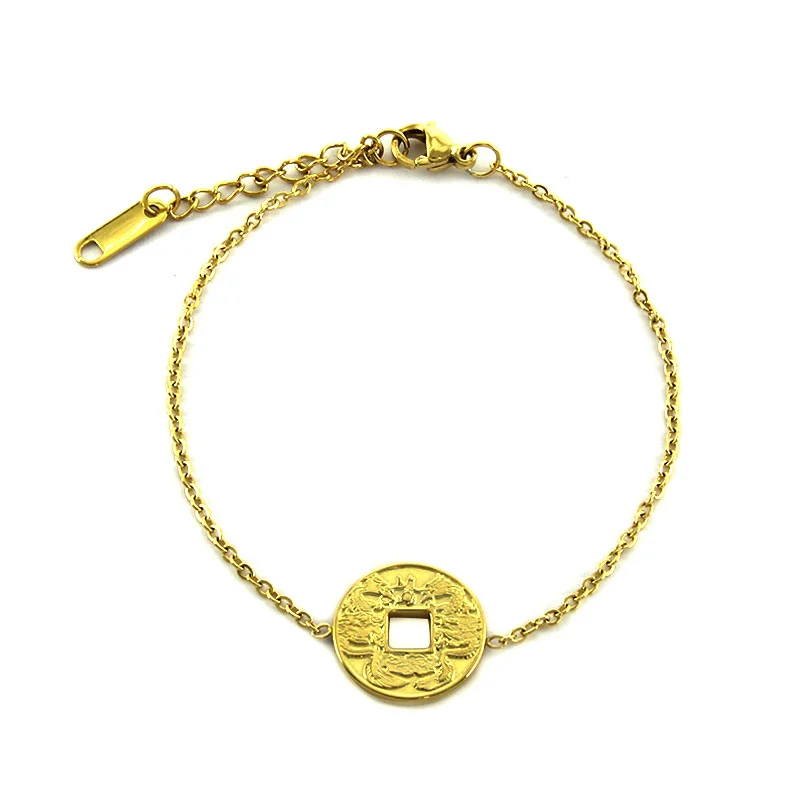 Pulsera Acero Inoxidable Dorado Moneda Cash Chino