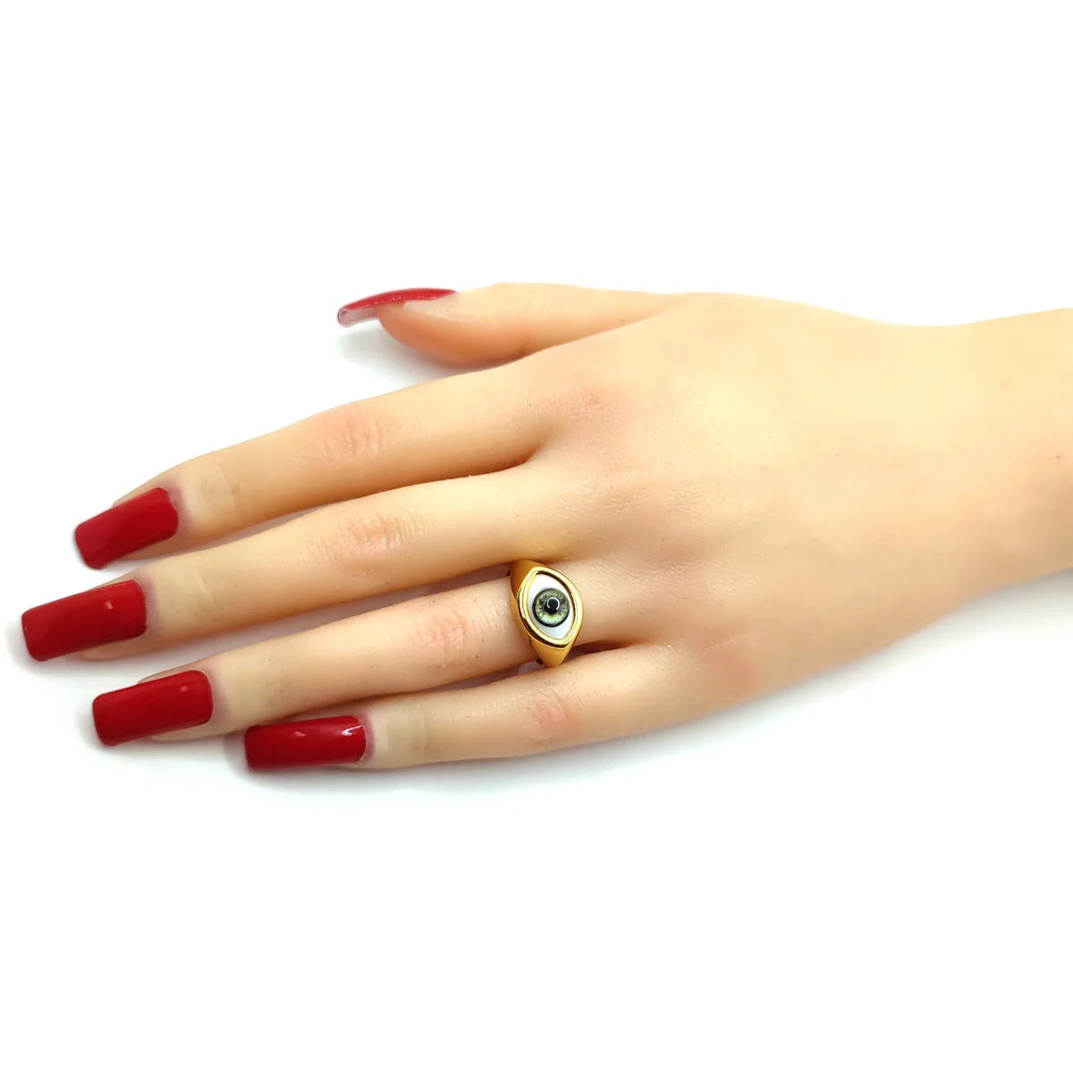 Anillo Acero Inoxidable Dorado Verde Natural Realista